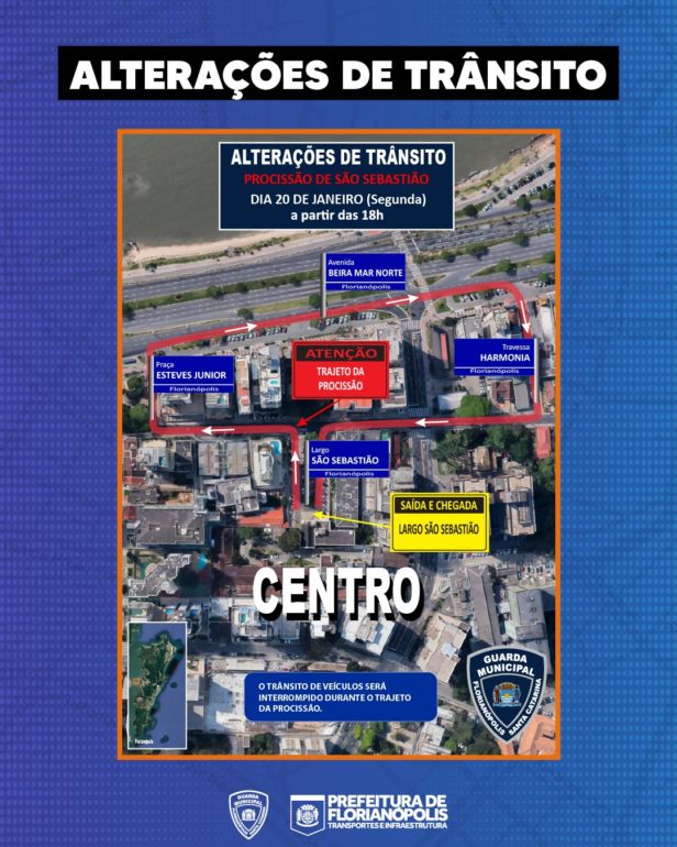 Procissão de São Sebastião altera trânsito na Beira-Mar Norte nesta segunda-feira