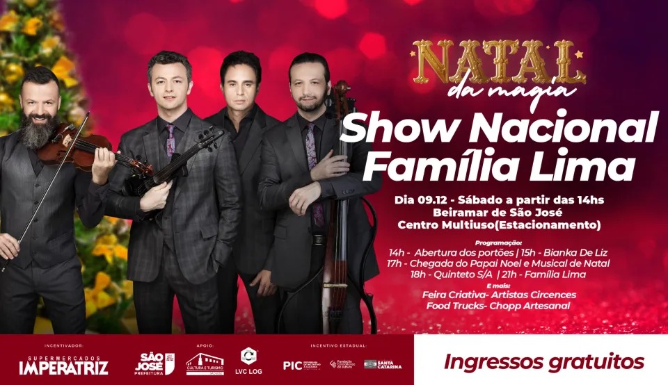 Programação de Natal de São José terá mais de 7 horas de shows neste sábado