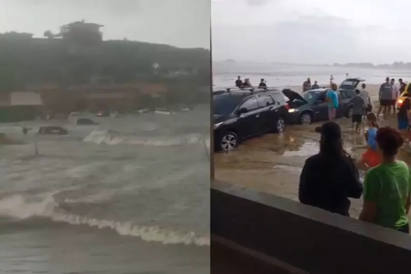 VÍDEO: tsunami meteorológico atinge SC e arrasta carros em praia no Sul do Estado