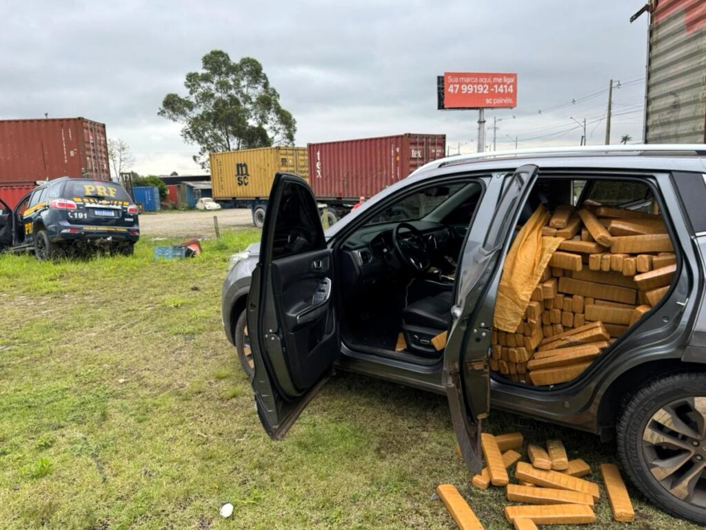 Caminho do tráfico: PRF apreende meia tonelada de maconha e recupera carro roubado em Itajaí