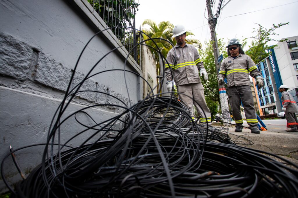 limpa postes, fios e cabos