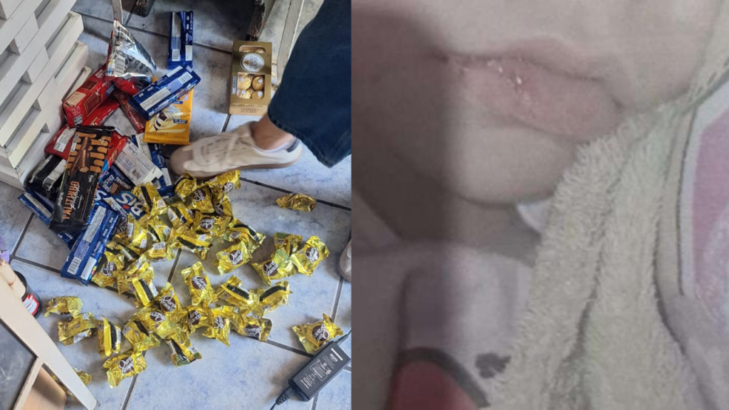 caixa de chocolate com cacos de vidro