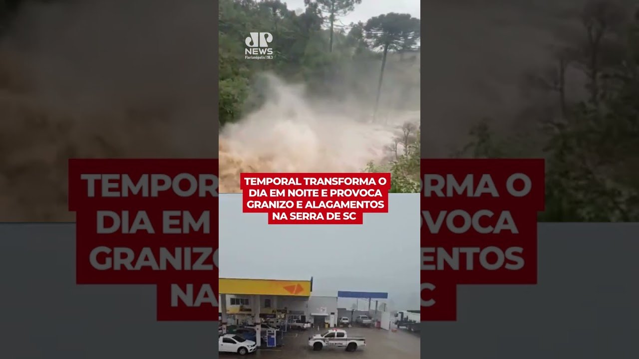 Temporal transforma o dia em noite e provoca granizo e alagamentos na Serra de SC